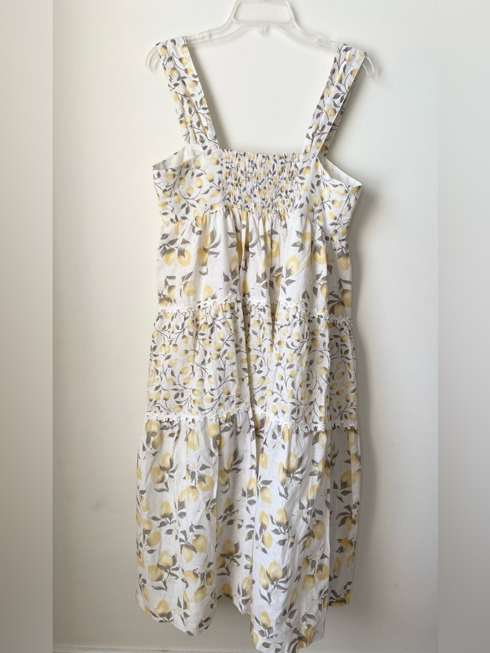 Haute Hippie White and Yellow Lemon-Print Midi Tiered Dress Size 10 - Picture 3 of 10